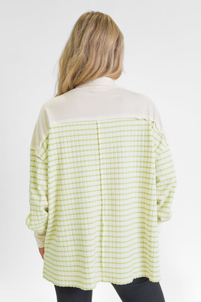 This Is The Life Lime Striped Collared Henley Oversized Knit Top FINAL SALE Very Cheap