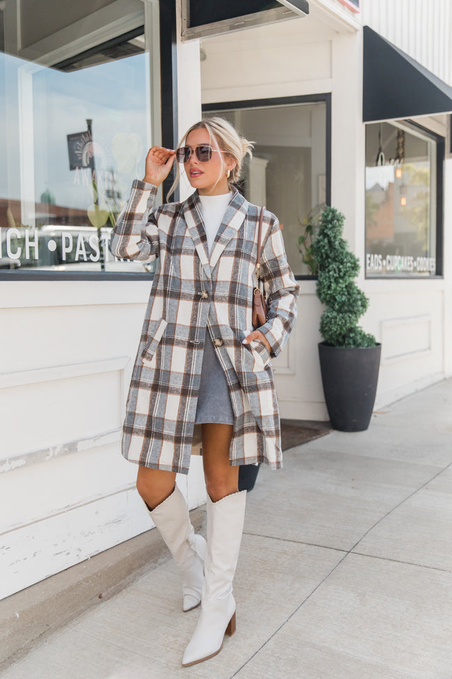 Get On Board Grey Plaid Coat FINAL SALE Cheap New Arrival