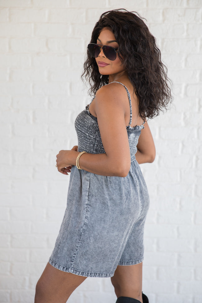 Embracing Change Grey Acid Wash Smocked Romper Buy Cheap Nicekicks