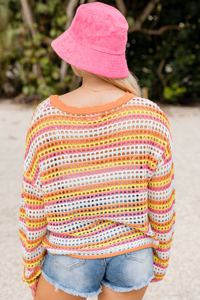 Chasing Rainbows Pink Multicolor Crochet Sweater FINAL SALE Sale Visa Payment