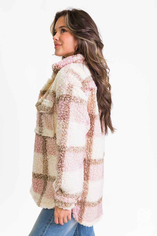 Beloved Memories Pink Plaid Sherpa Shacket Sale Enjoy