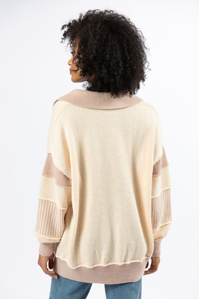 Think About It Cream and Mauve Collared Oversized Sweater Discount Low Cost