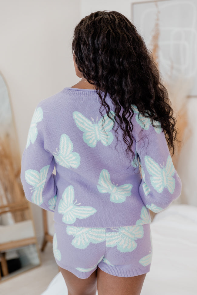 Beautiful Dreams Purple and Blue Butterfly Printed Two-Piece Lounge Set FINAL SALE Clearance Footaction