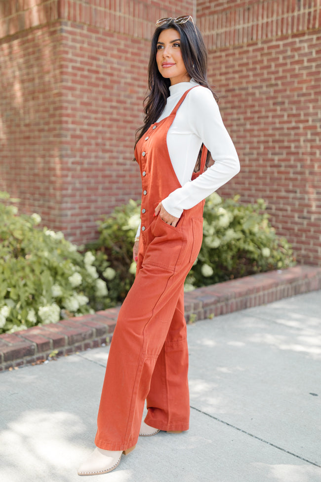 Can't Replace You Rust Button Front Wide Leg Overalls FINAL SALE