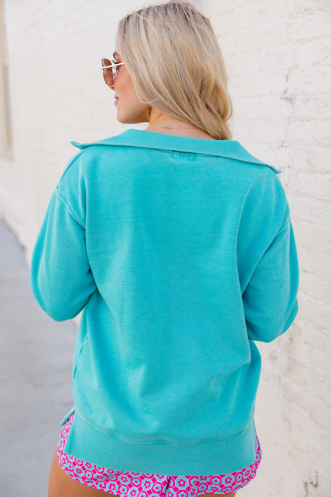 Be Right Back Oversized Aqua Acid Washed Quarter Zip Free Shipping Outlet Locations