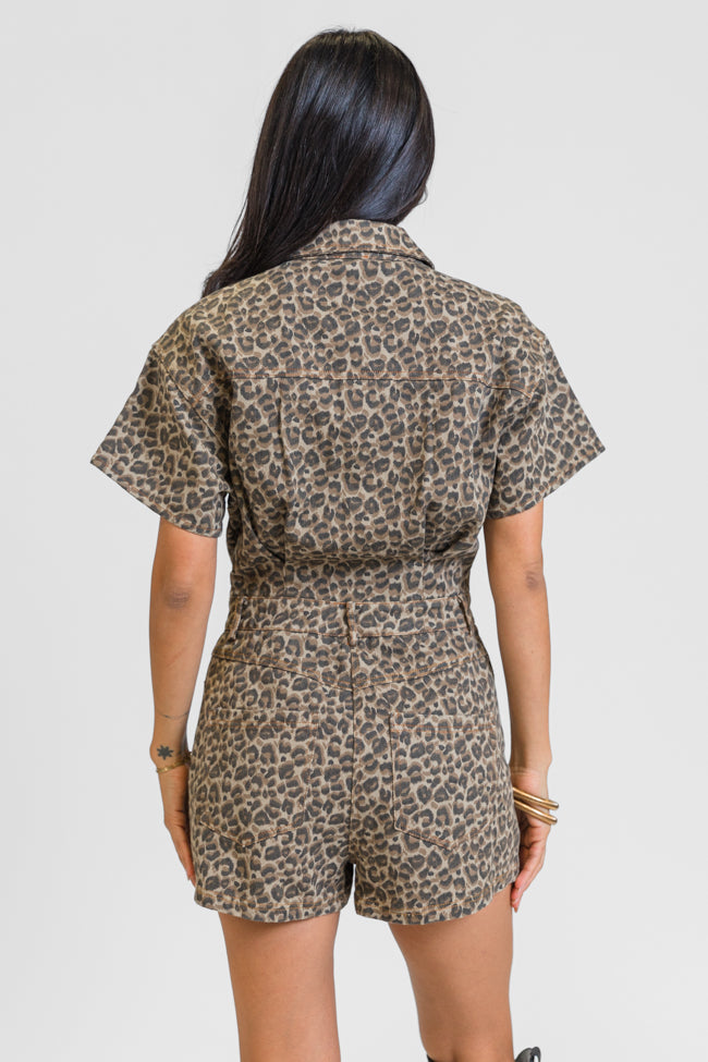 Wild As You Leopard Button Up Short Sleeve Romper Discount Best