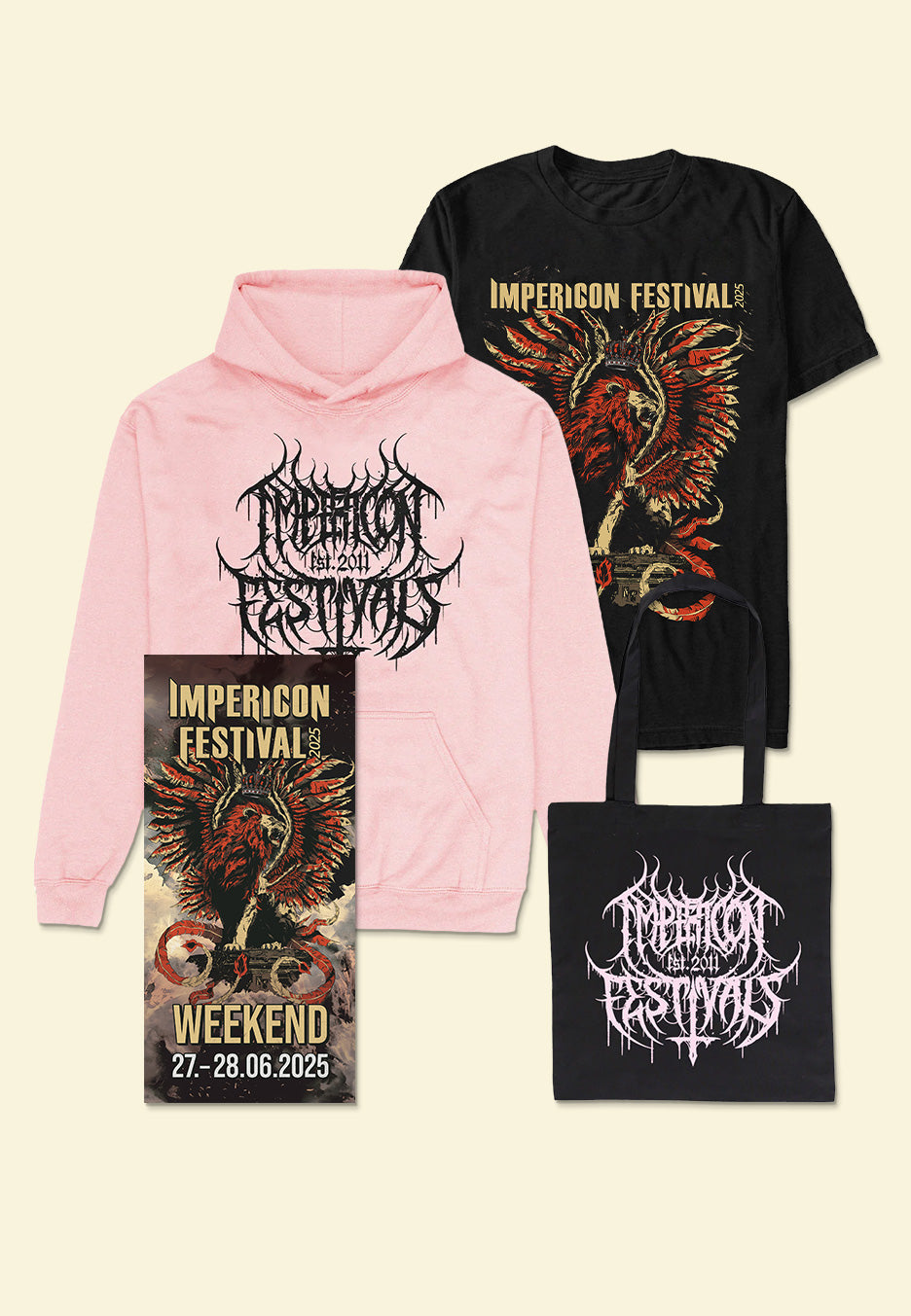 Impericon Festival Leipzig - 27/28.06.2025 20 Years Impericon Black Metal Logo Hoodie Baby Pink Deluxe - Special Ticket Cheap Sale Visit New