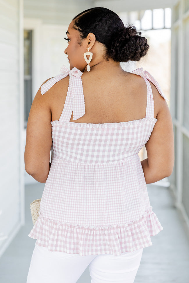 So I've Heard Blush Gingham Tie Sleeve Tank FINAL SALE