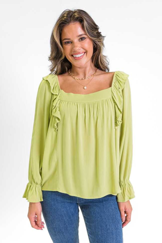 High Hopes Lime Ruffle Sleeve Square Neck Top FINAL SALE Fashionable Cheap Online