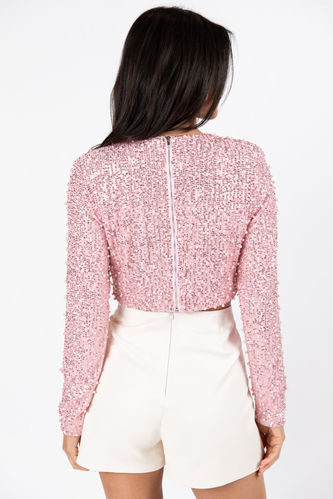 In Good Spirits Pink Pearl And Sequin Embellished Crop Blouse SALE Outlet Cheap Online