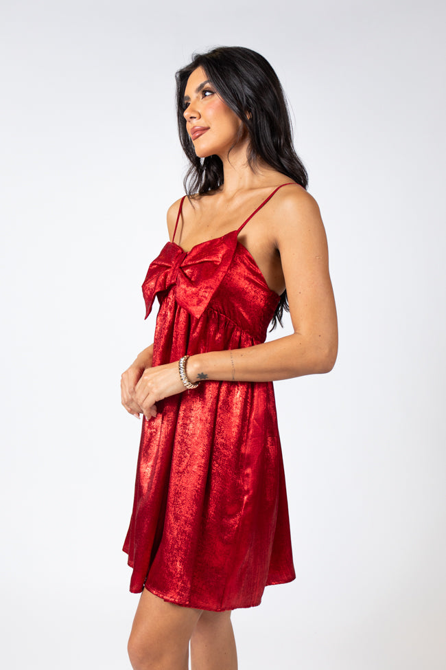 Tinsel and Tidings Light Red Bow Detail Mini Dress FINAL SALE Discount Countdown Package