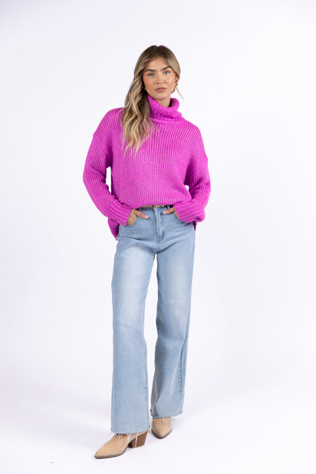 What I Need Magenta Oversized Turtleneck Sweater Cheap Sale Store