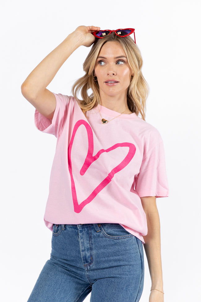 Heart Sketch Light Pink Oversized Graphic Tee Limited Edition Online