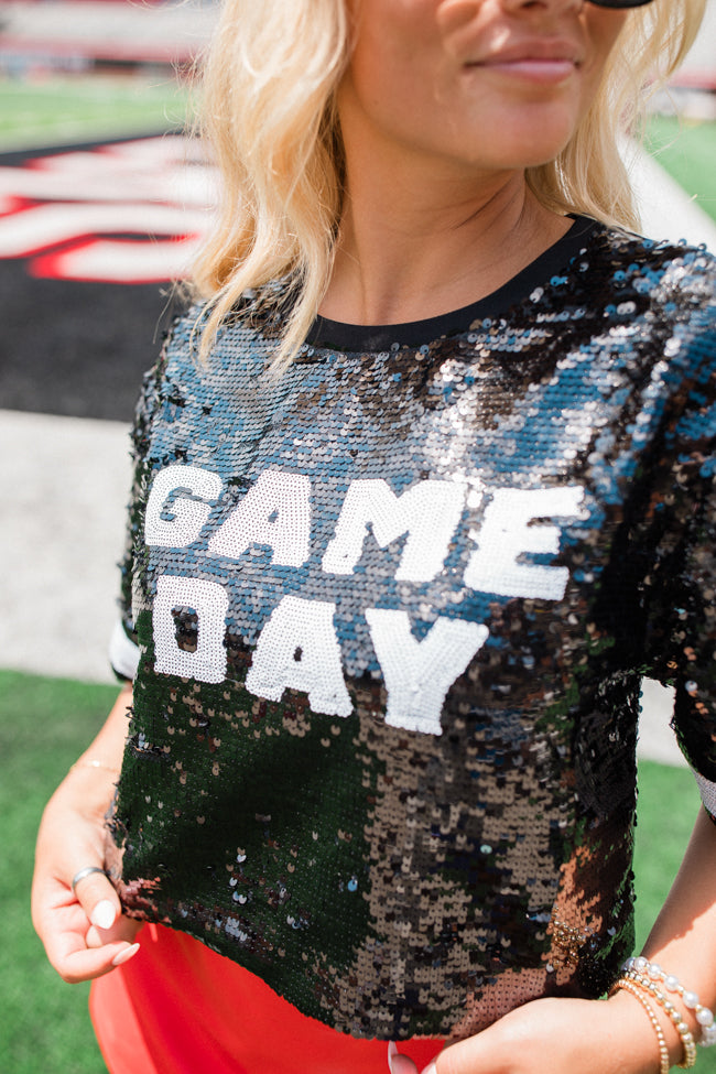 It's Gameday Black Sequin Top