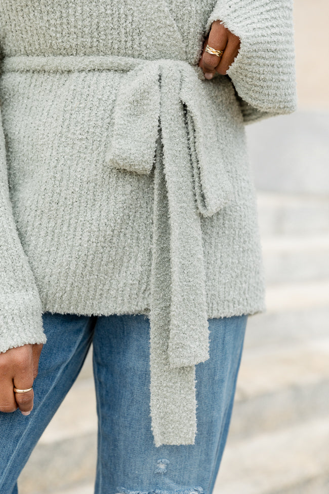 Find Your Purpose Sage Fuzzy Wrap Cardigan FINAL SALE Outlet Collections