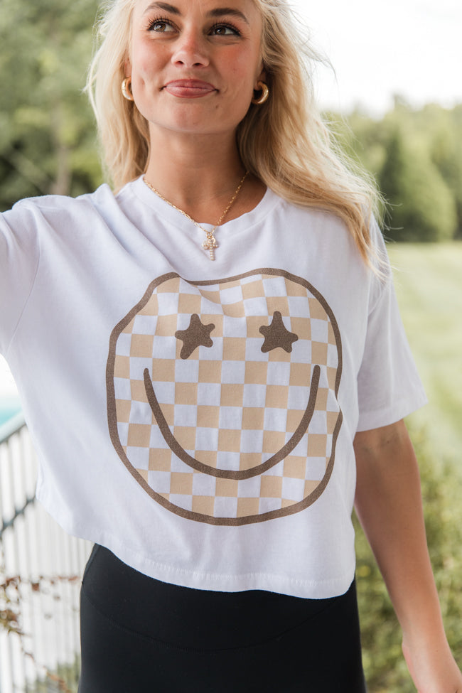 Checkered Smiley White Boxy Graphic Tee Discount Authentic Online