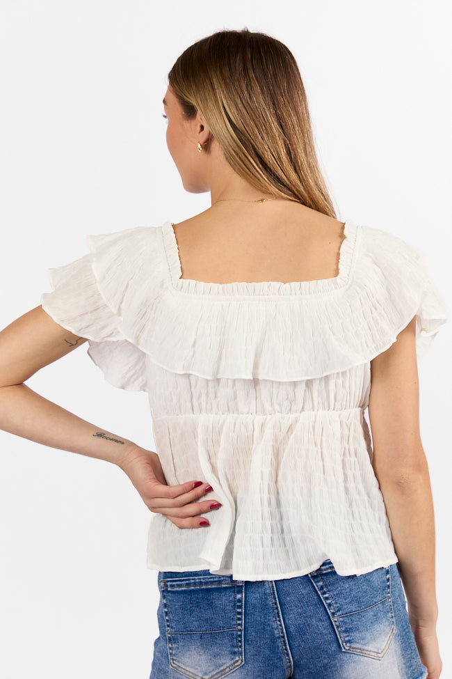 Ruffle It Up Ivory Textured Top Sale Low Pice