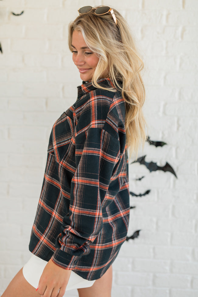 Made Me Realize Black and Orange Plaid Button Front Shirt FINAL SALE Outlet For Nice