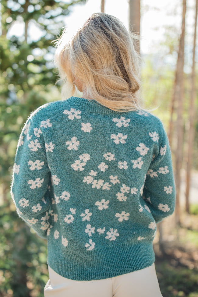 Forget The Rest Sea Green Floral Print Sweater Cheap Extremely