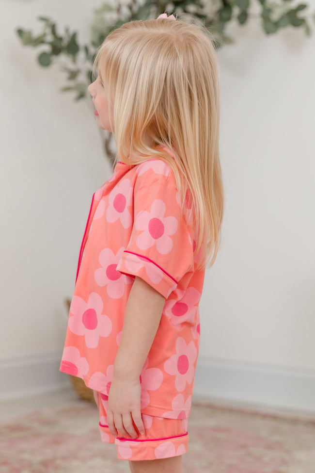 Kid's Good To Get Away Orange and Pink Floral Pajama Set