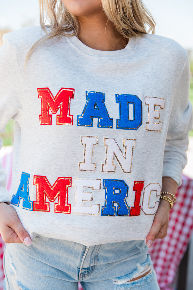 Made In America Chenille Patch Ash Graphic Sweatshirt Online Online For Sale