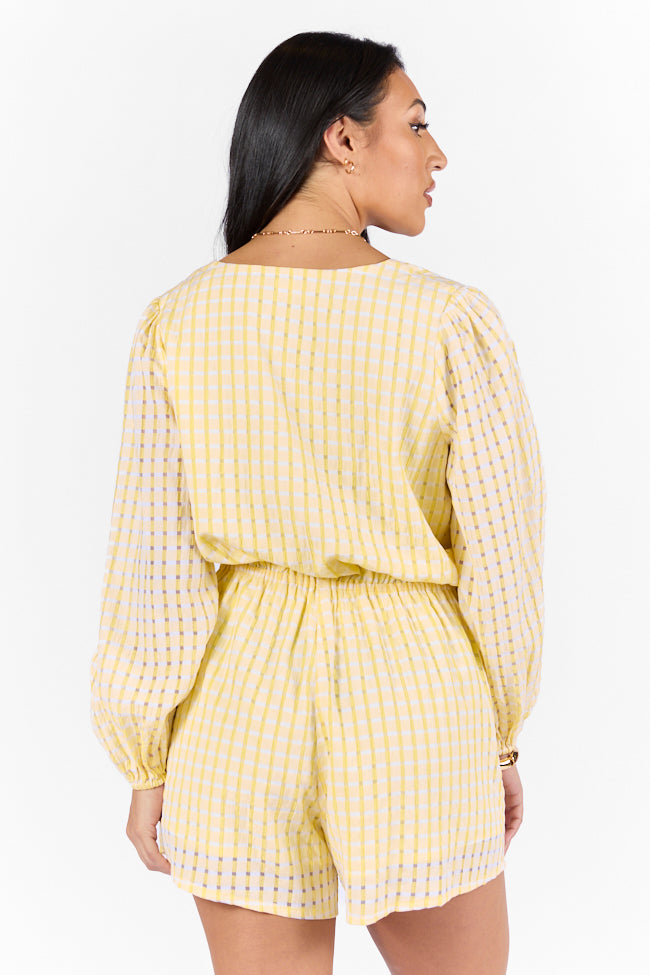 Set On You Yellow Gingham Long Sleeve Romper Buy Cheap Find Great