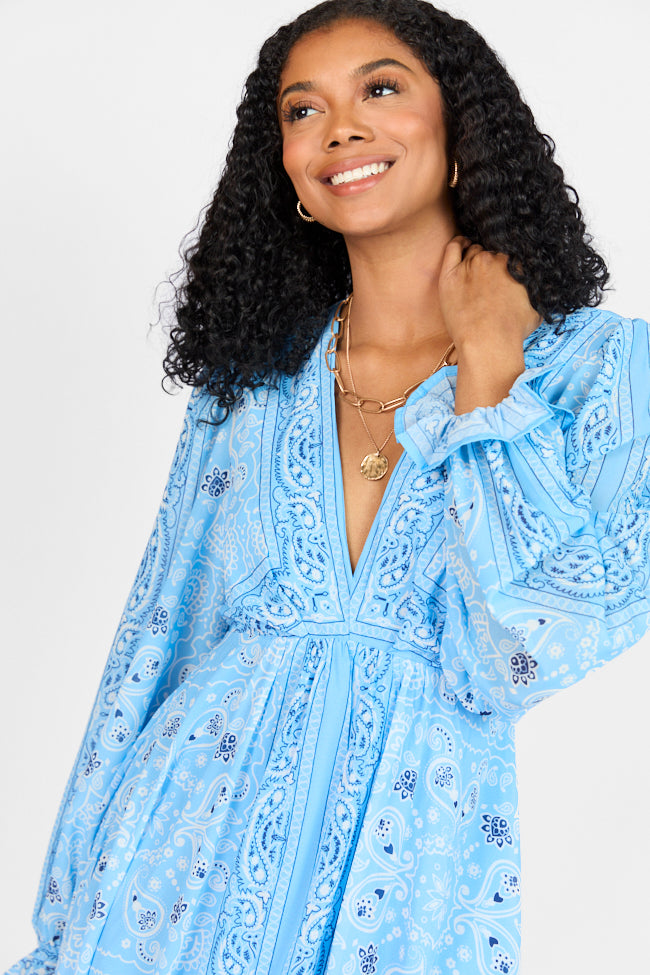 It's On Me Blue Bandana Print Maxi Dress