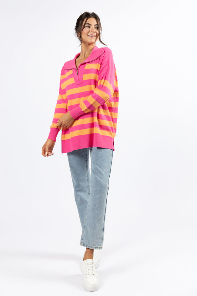 Pulling Heartstrings Pink And Orange Striped Quarter Zip Pullover SALE Many Kinds Of Sale Online