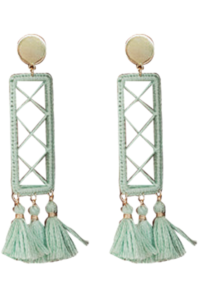 Confident Energy Mint Rectangle Fringe Earrings FINAL SALE Big Discount Online