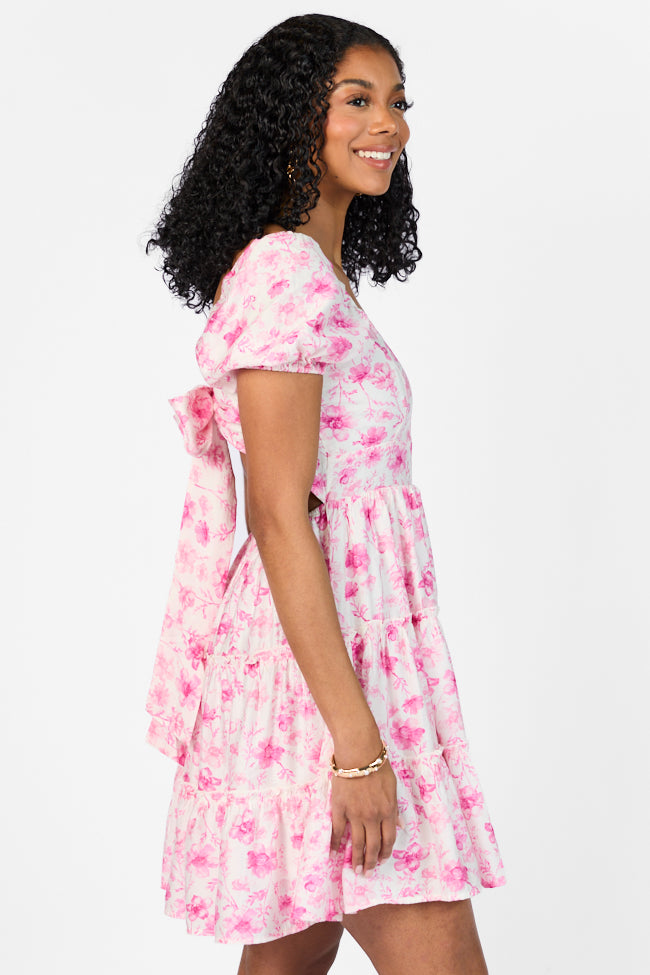 Calling Perfection Pink Floral Dress With Back Bow Detail Free Shipping Low Pice Fee Shipping