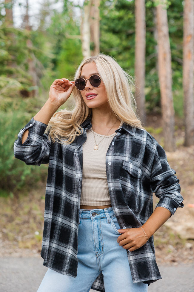 Made Me Realize Black And Ivory Plaid Oversized Button Front Shirt SALE Free Shipping Fashionable