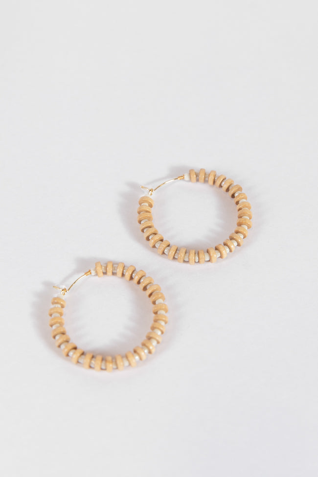 Tan and White Beaded Hoops 2025 New Cheap Online