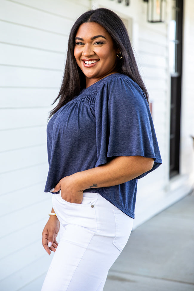 Another Day With You Navy Smocked Detail Tee FINAL SALE Sale Professional