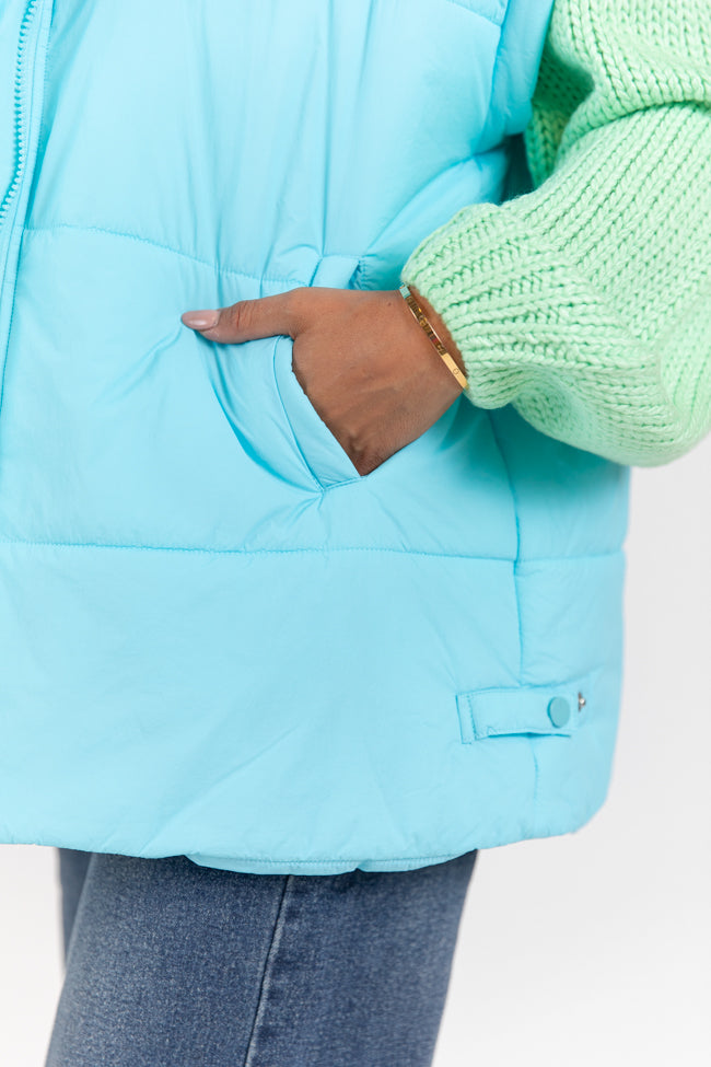 Going Upstate Blue Oversized Puffer Vest Cheap Sale Inexpensive