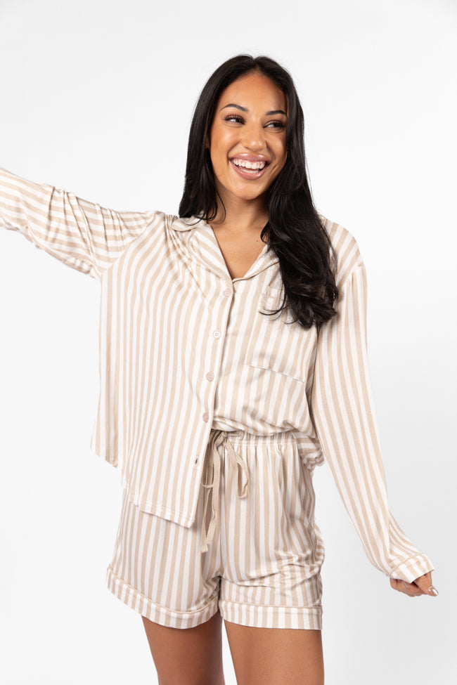 Good To Get Away Neutral Stripe Long Sleeve Pajama Top Really For Sale