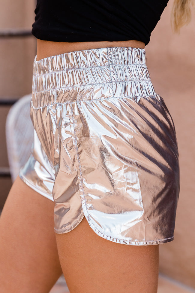 Errands To Run Silver Metallic High Waisted Athletic Shorts FINAL SALE Cheapest Sale Online