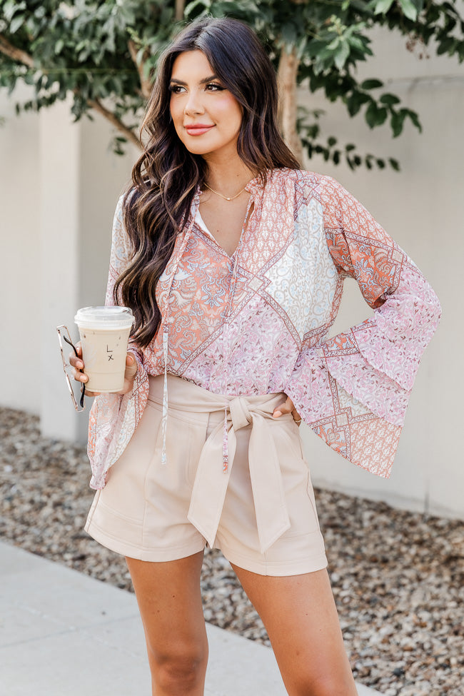 No Goodbyes Pink And Orange Printed Bell Sleeve Blouse FINAL SALE Best Place