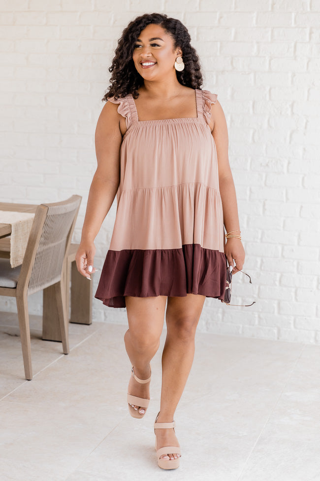 Breezy Walks Brown Colorblock Babydoll Mini Dress FINAL SALE Cheap Online Online