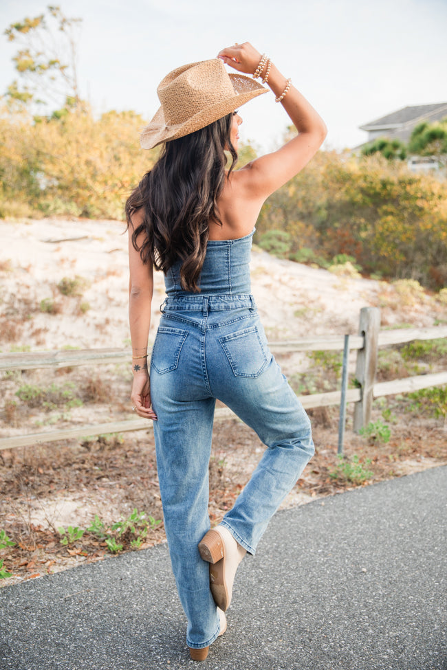 Country Roads Sweetheart Denim Jumpsuit Sale Fashion