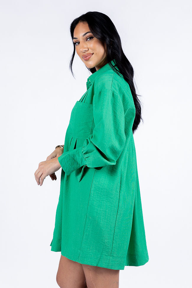 Write This Down Green Button Up Shirt Dress With Credit Card Cheap Pice