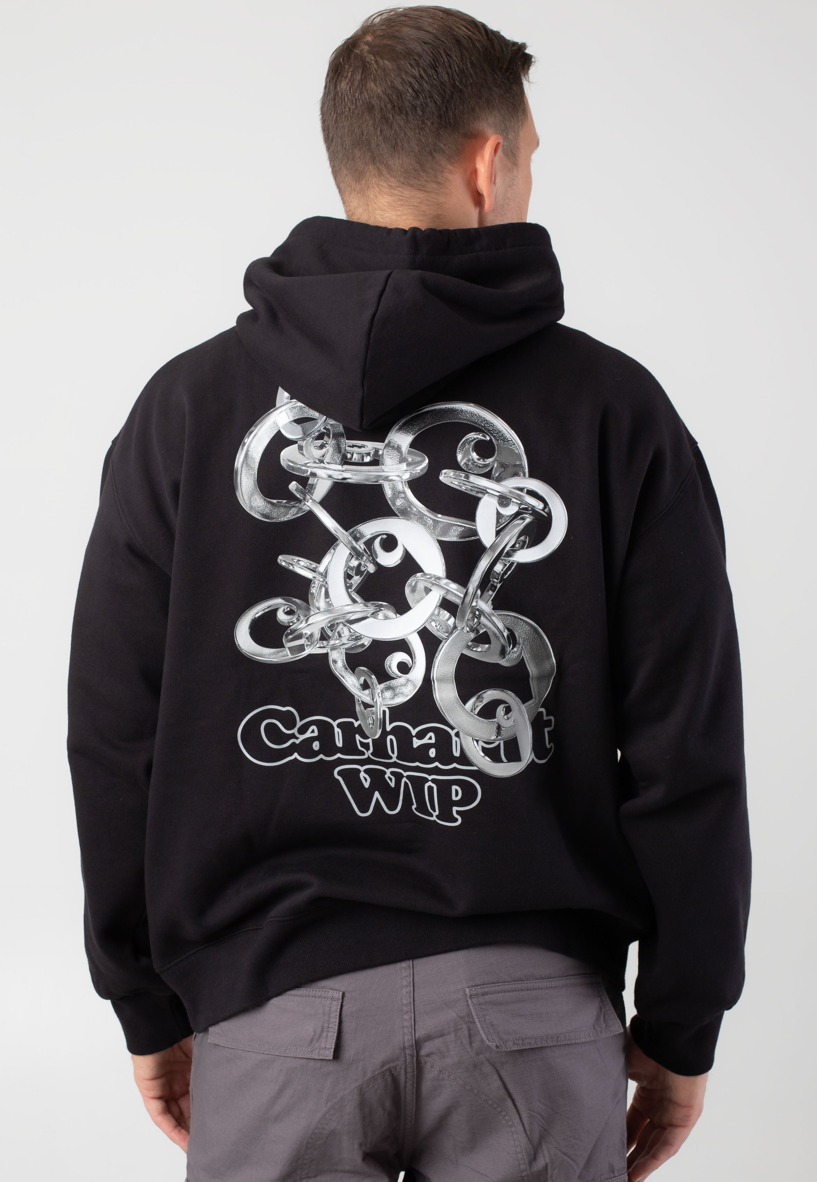 Carhartt WIP - Hooded Charm Link Stone Washed Black/Silver - Hoodie Discount Cheapest Pice