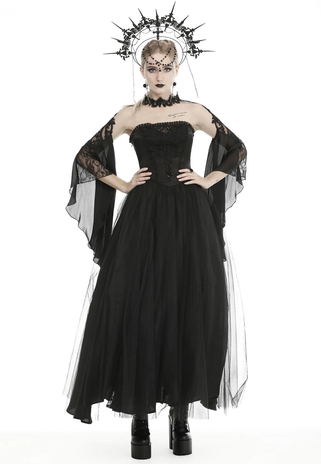 Dark In Love - Gorgeous Beaded Tulle Maxi Gothic Wedding Black - Dress Stockist Online