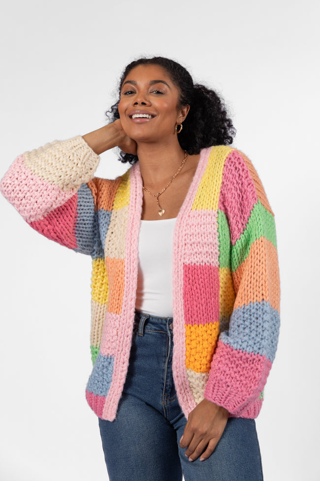 Still Deciding Pink Multi Color Block Cardigan Buy Cheap Order