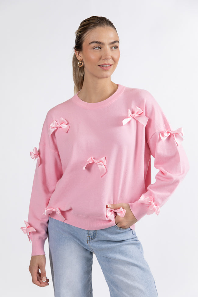 World Class Pink Bow Embroidered Sweater FINAL SALE For Cheap Cheap Online