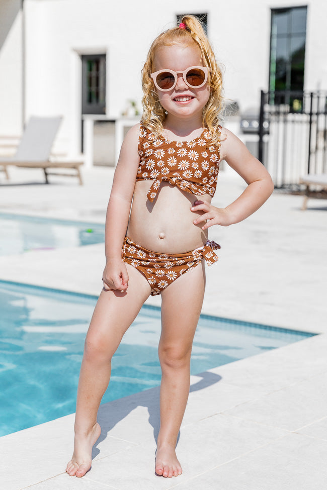 Kid's Day In The Sun Brown Daisy Knotted Bikini Top FINAL SALE