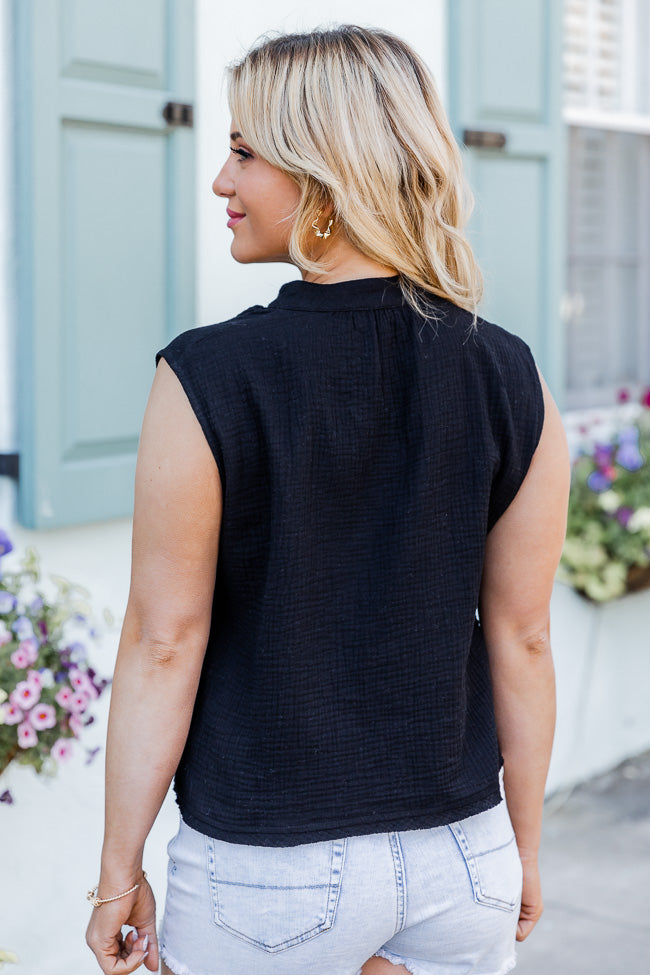 Making Me Blush Black Gauze Notched Neck Tank FINAL SALE Discount With Mastercard