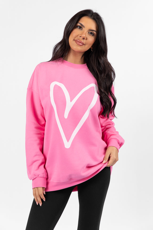 Heart Sketch Pink Oversized Graphic Sweatshirt Outlet Supply