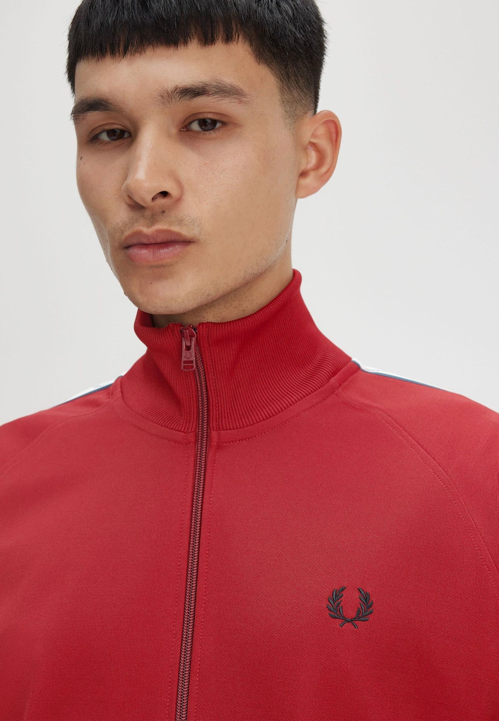 Fred Perry - Taped Track Burnt Red - Track Jacket Best Seller For Sale