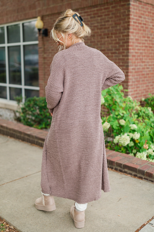 Slow Your Roll Mocha Long Popcorn Cardigan Outlet View