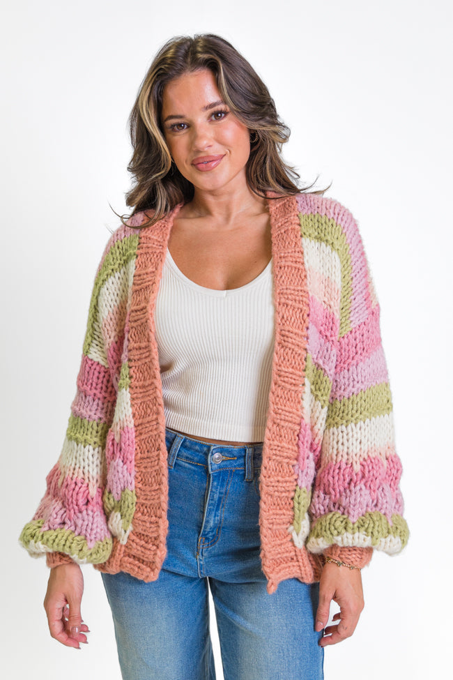 Lost In Your Love Pink Multi Stripe Chunky Cardigan Sale Footlocker